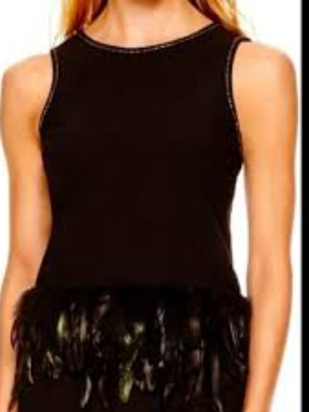Nicole‎ by Nicole Miller Black Feather Trim Sleeveless Top Size Large